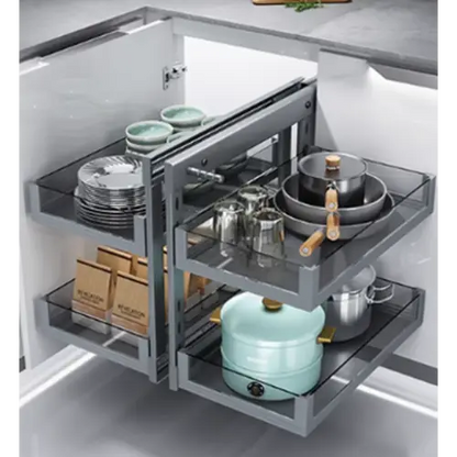 Pull Out Basket - Frameless Cabinet - Grey - Corner Base Cabinet Organizers