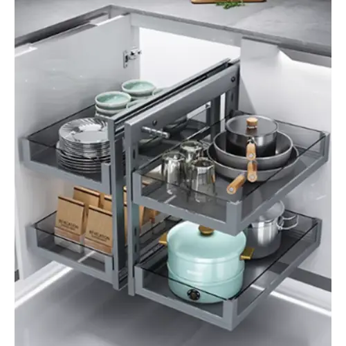 Pull Out Basket - Frameless Cabinet - Grey - Corner Base Cabinet Organizers